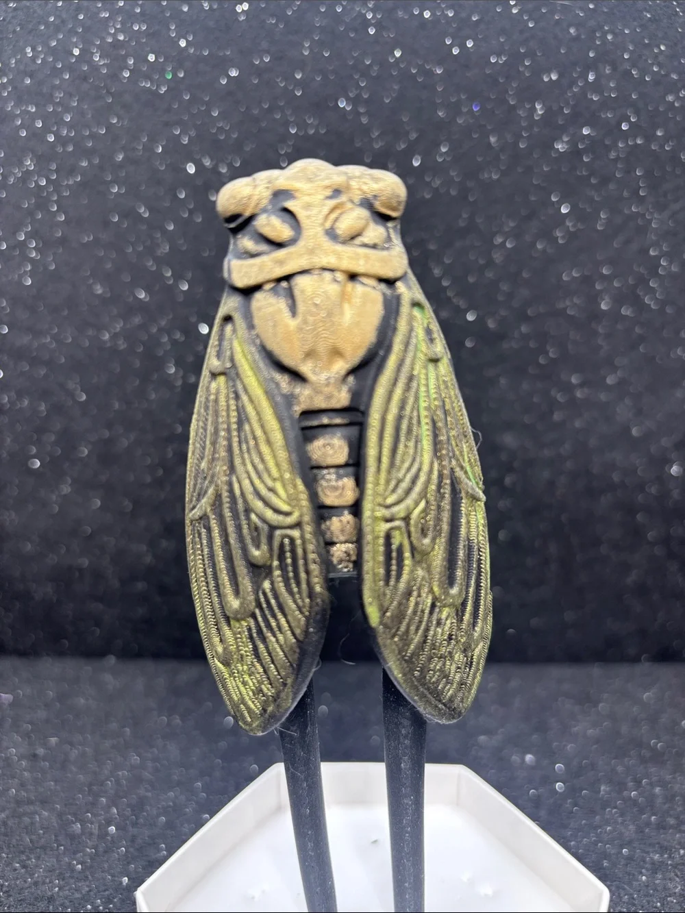 Cicada Hair Sticks - Olive Green & Antique Gold Accents